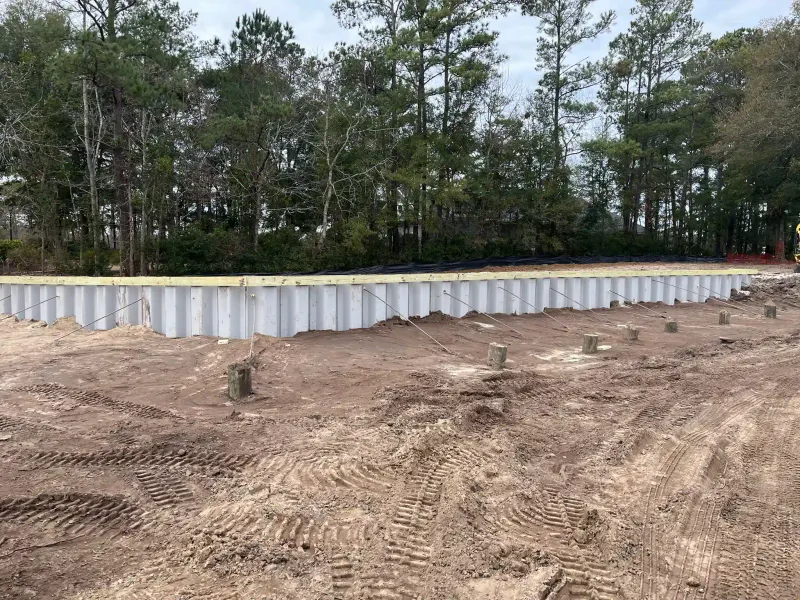 Vinyl bulkhead and timber cap during site development at Hope Pointe