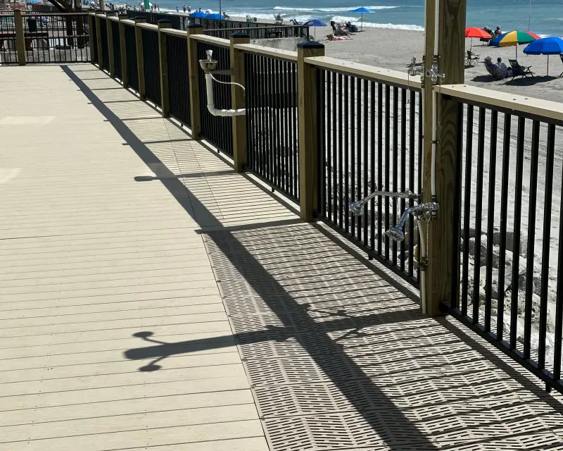 Waterbridge deck, railing, and stair details on a coastal property
