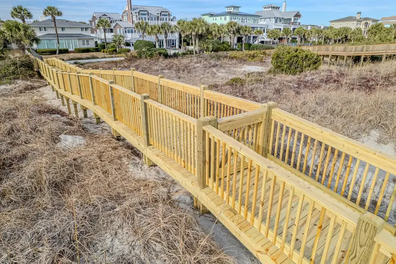 New natural-wood dune crossover winding between Myrtle Beach dune vegetation