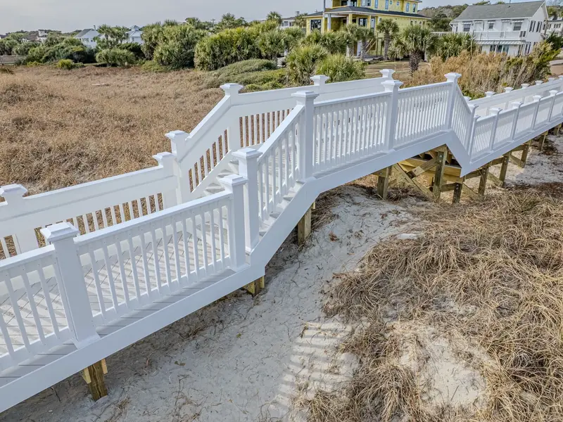 White dune crossover railings, stairs, and landing details in Myrtle Beach