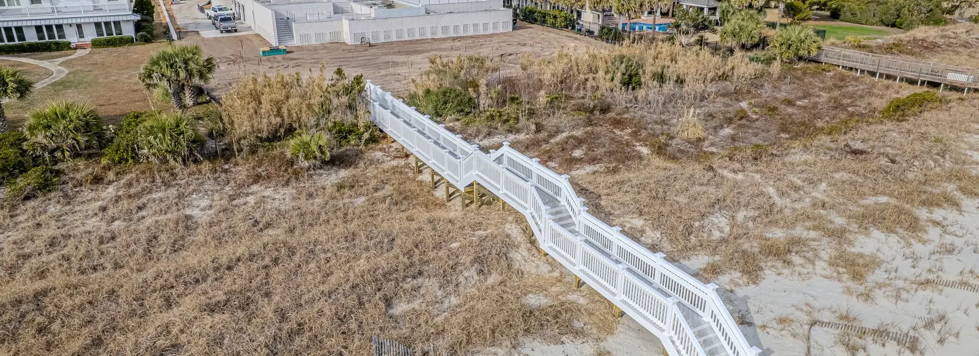 Finished white dune crossover built by Waterbridge for a Myrtle Beach oceanfront home