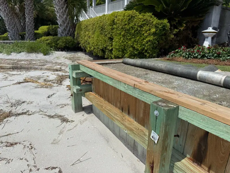 Timber seawall detail at the Shore Drive foam repair project in Wrightsville Beach, North Carolina