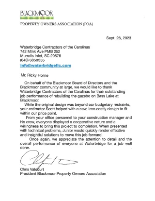 Original letter from Chris Valcourt, dated September 26, 2023