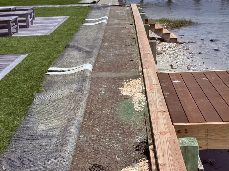 Specialty foam repair placed behind a seawall in Wrightsville Beach