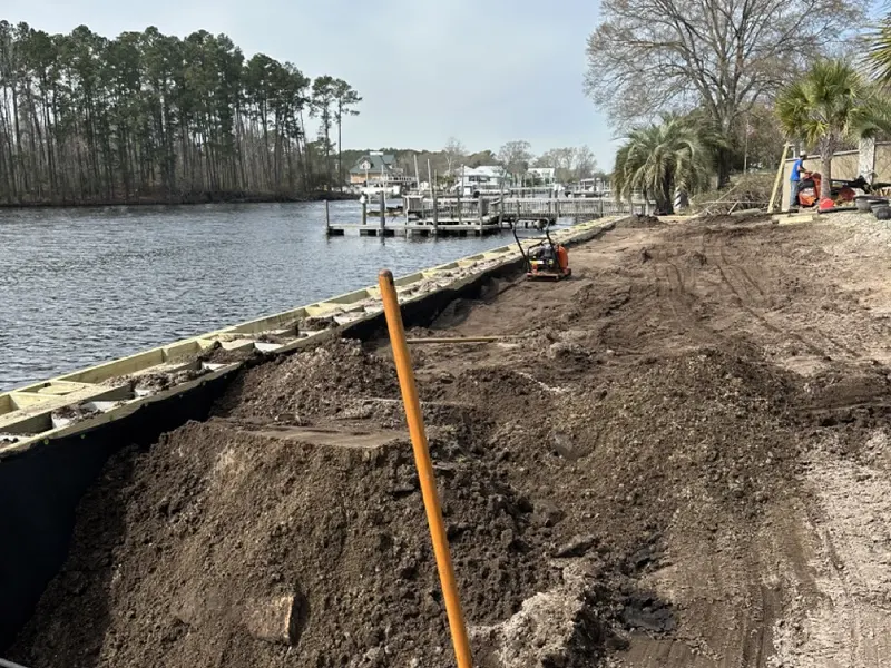 Backfill and seawall work beside the Intracoastal Waterway in Myrtle Beach